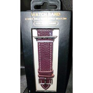 Leather Watch Band Compatible With Apple Watch 42mm & 44mm Brown BNIB
